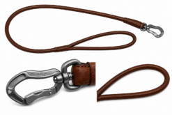 Hunderland Indiana Lederleine aus braunem Echtleder mit ultraleichtem 17-g-Aluminiumkarabiner und komfortabler Rundgriff-Schlaufe