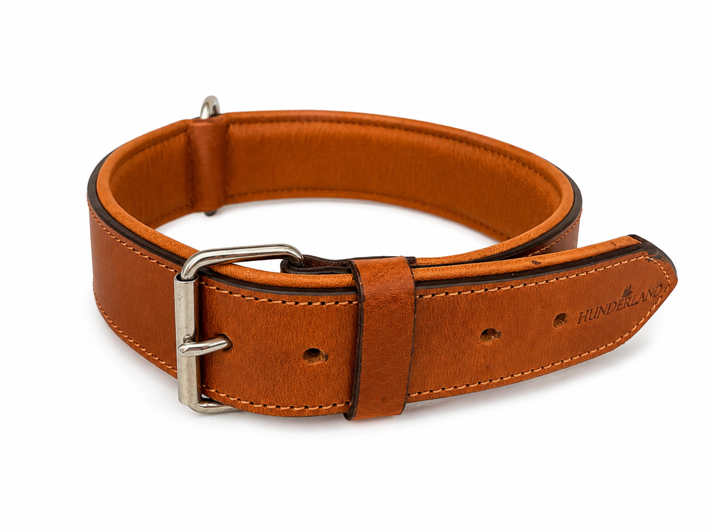 Hunderland Leder-Zugstopp-Halsband aus hochwertigem Echtleder in Vintage-Braun mit Edelstahl-D-Ring und robuster Schnalle