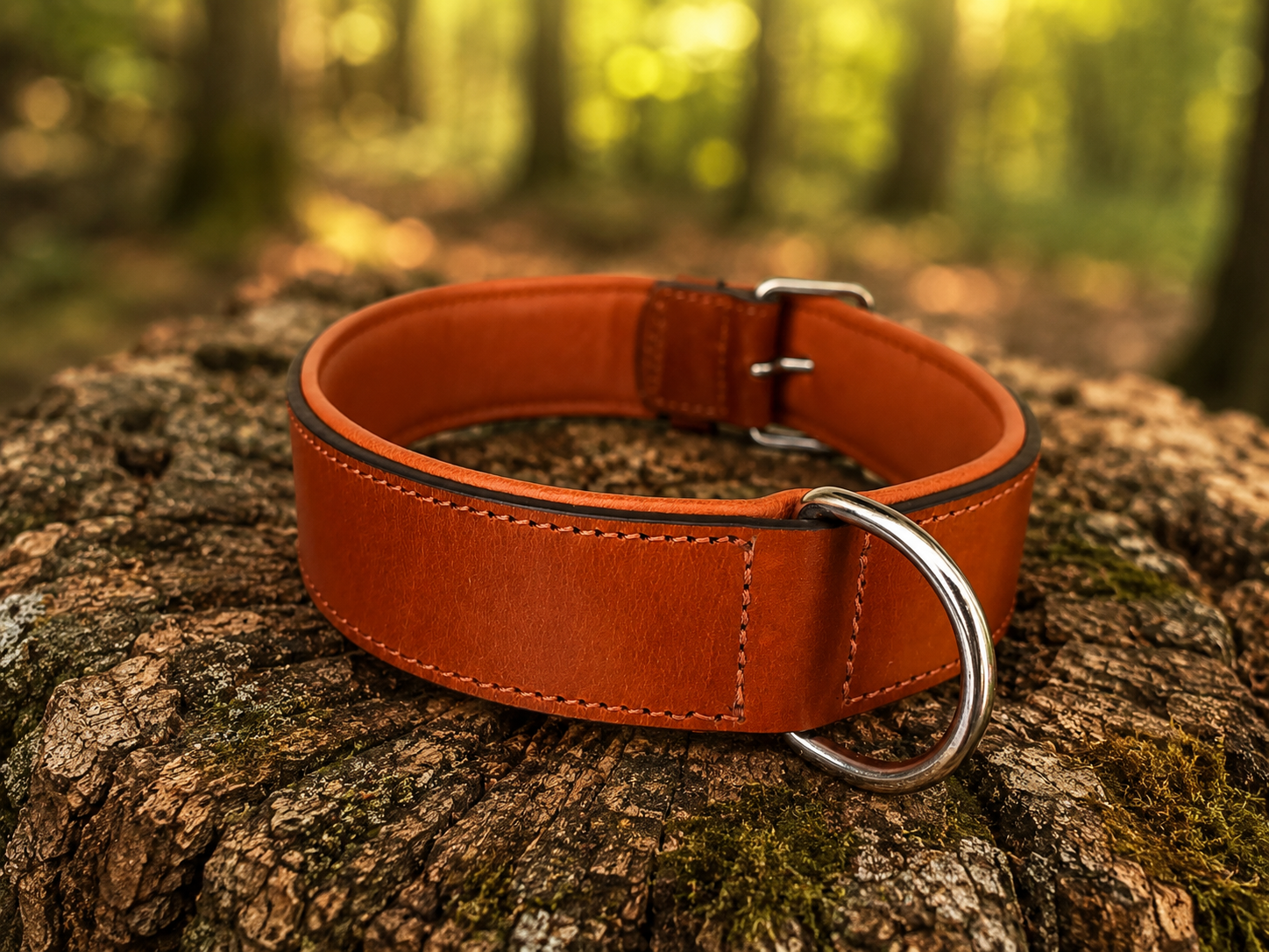 Hunderland Leder-Zugstopp-Halsband aus hochwertigem Echtleder in Vintage-Braun mit Edelstahl-D-Ring und robuster Schnalle
