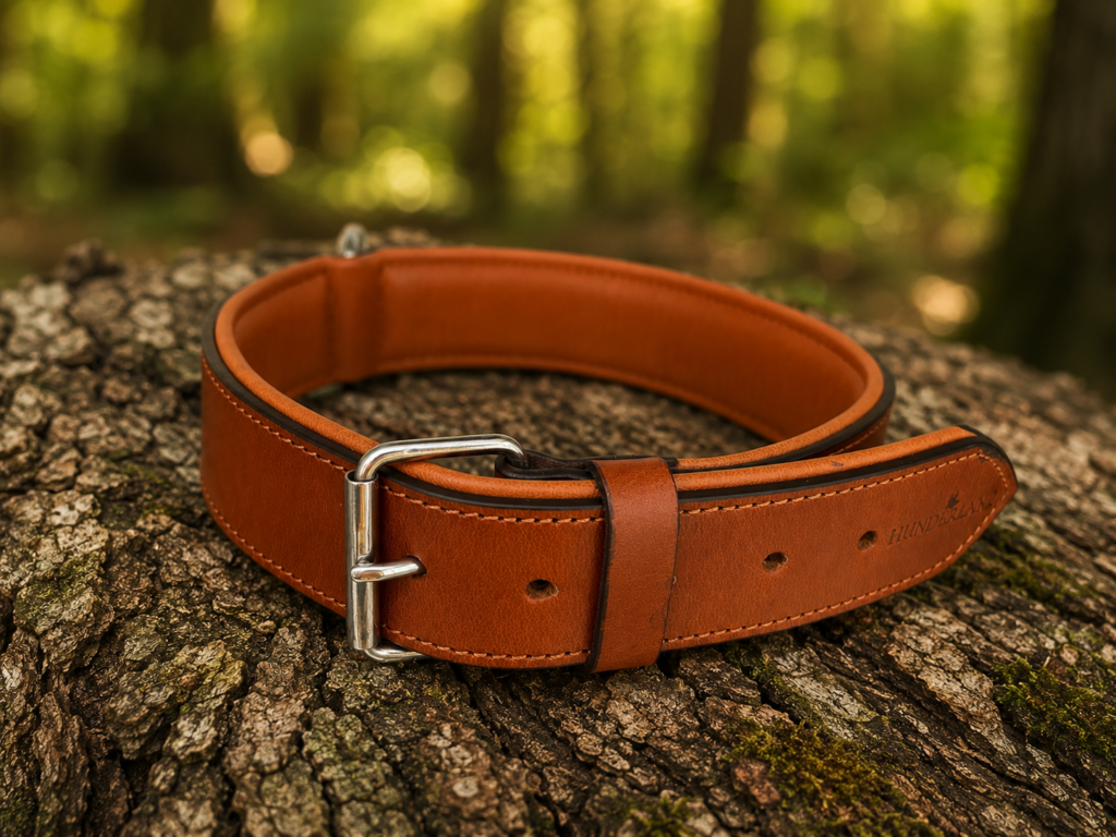 Hunderland Leder-Zugstopp-Halsband aus hochwertigem Echtleder in Vintage-Braun mit Edelstahl-D-Ring und robuster Schnalle