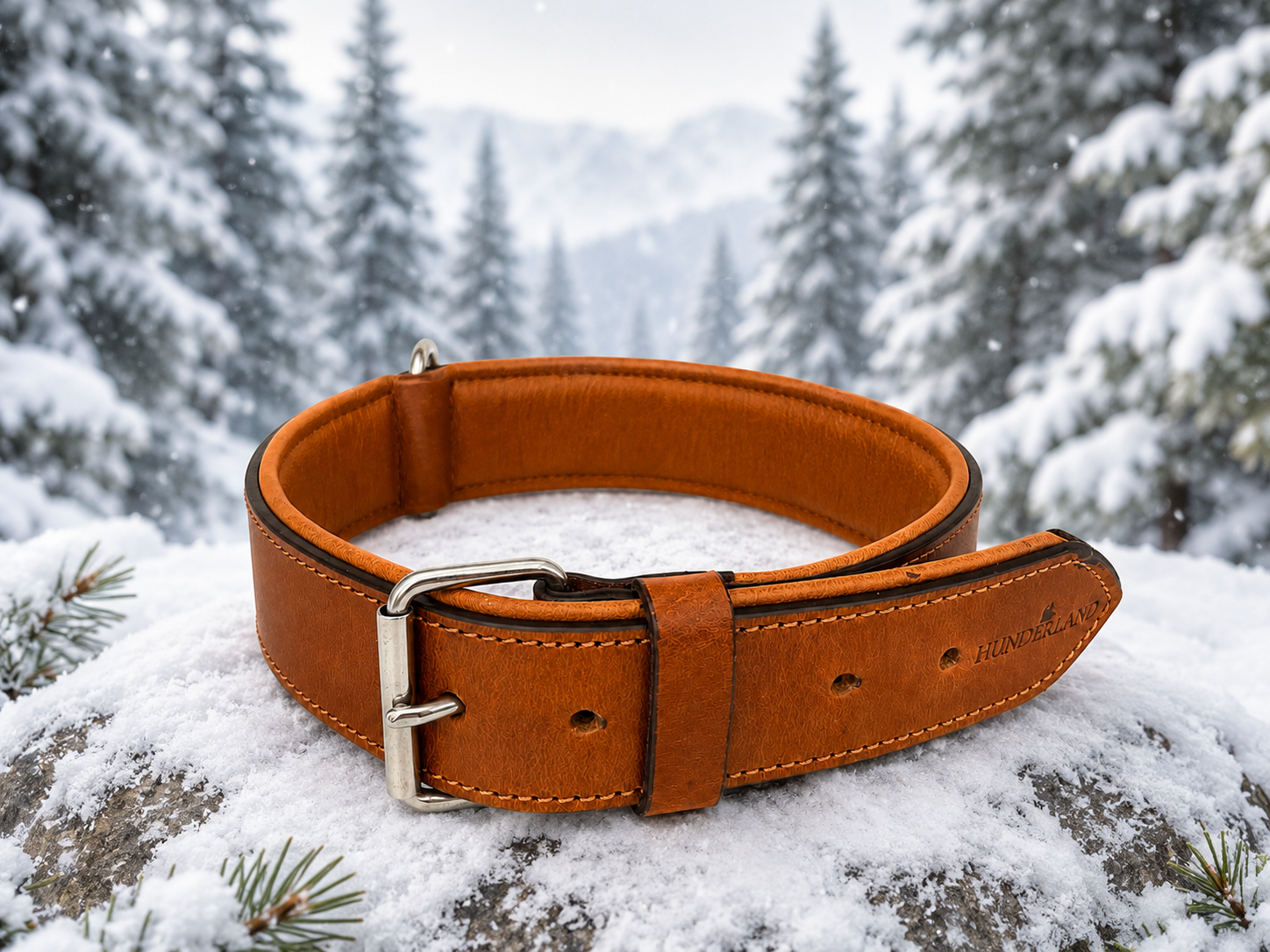 Hunderland Leder-Zugstopp-Halsband aus hochwertigem Echtleder in Vintage-Braun mit Edelstahl-D-Ring und robuster Schnalle